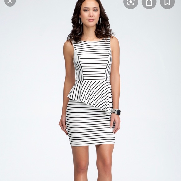 Bebe White & Black Stripe Peplum Dress XS - Picture 2 of 7